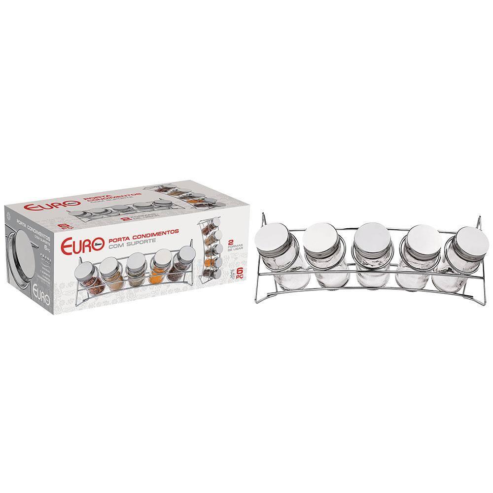 Porta Condimentos Euro com 6 Peças - Transparente - 6