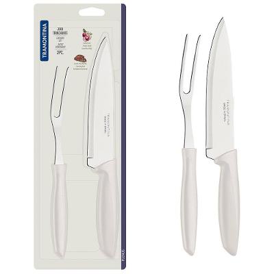 Conjunto Faca Chef e Garfo Trinchante Tramontina Plenus Off-White - 2 Peças