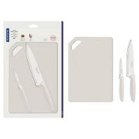 Conjunto de Facas e Tábua de Corte Tramontina Plenus em Aço Inoxidável - Off-White - 3 Peças - 1