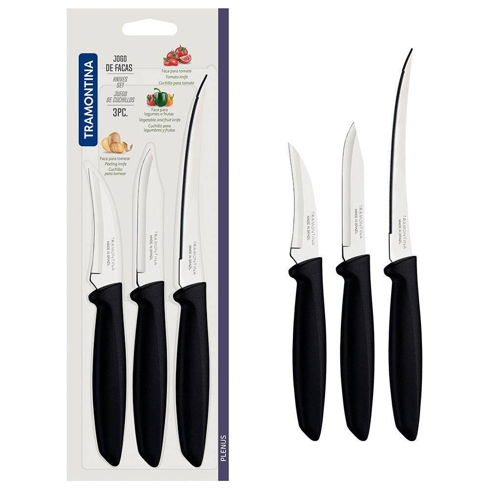 Conjunto de Facas Tramontina Plenus em Aço Inox e Polipropileno - Preto - 3 Peças - 1