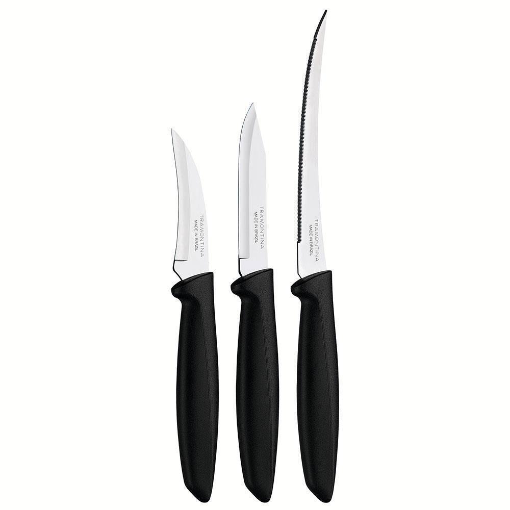 Conjunto de Facas Tramontina Plenus em Aço Inox e Polipropileno - Preto - 3 Peças - 2