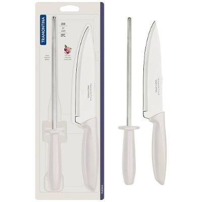 Conjunto Faca Chef e Chaira Tramontina Plenus Off-White - 2 Peças