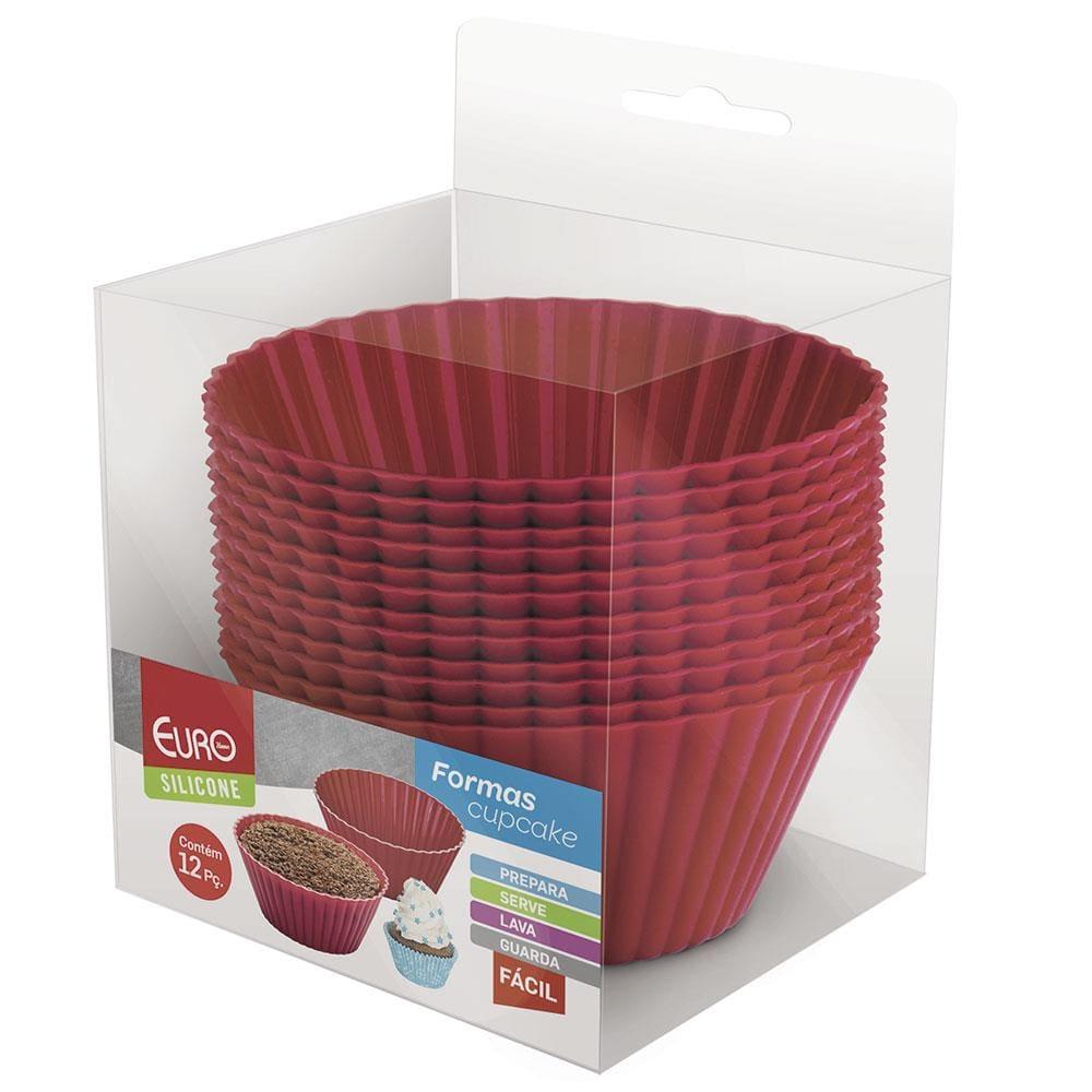 Conjunto de Formas para Cupcake 12 Peças Euro em Silicone Redondas - Vermelho - 1