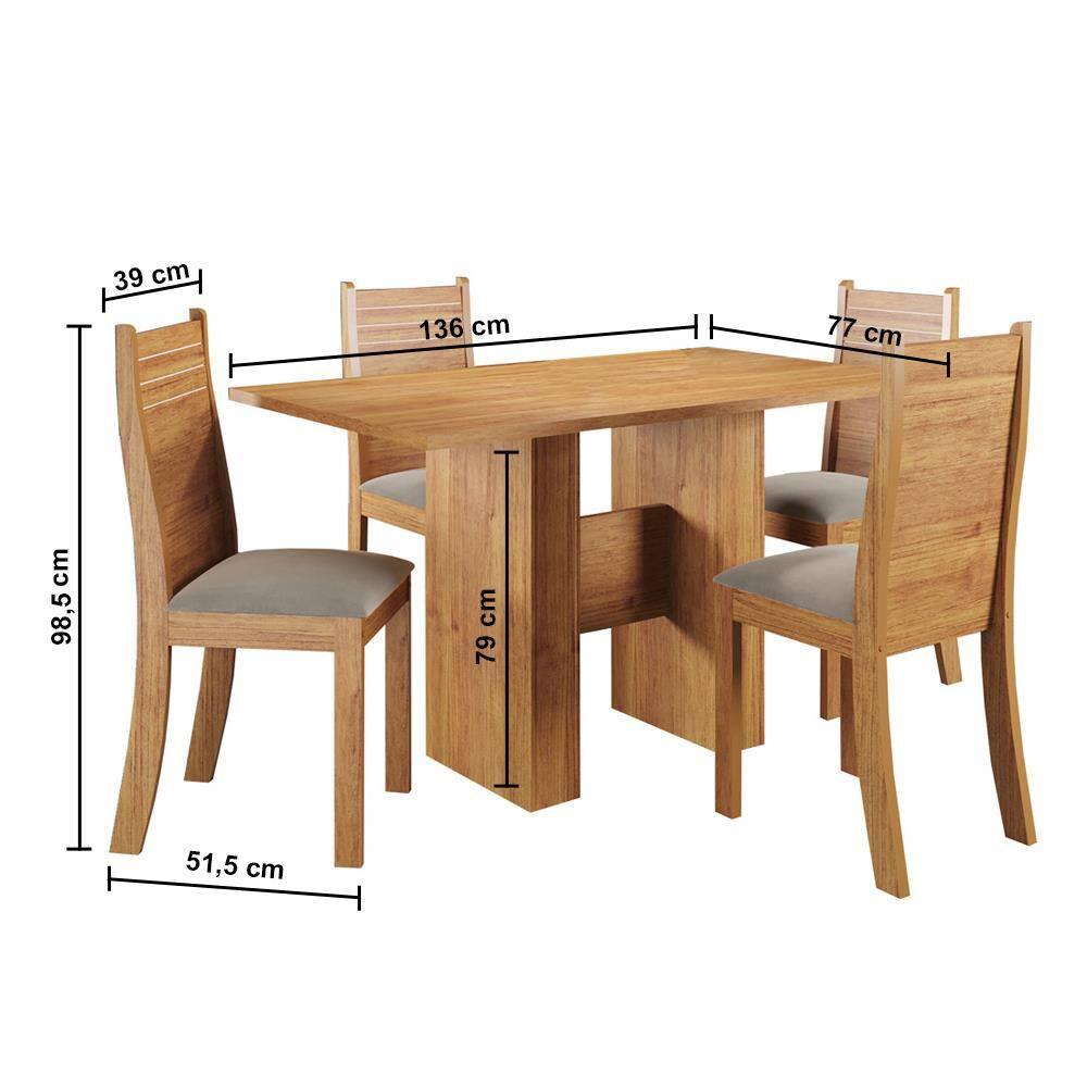 Mesa de Jantar Retangular Viero Carmen com 4 Cadeiras Estofadas e Revestidas em Veludo - 4