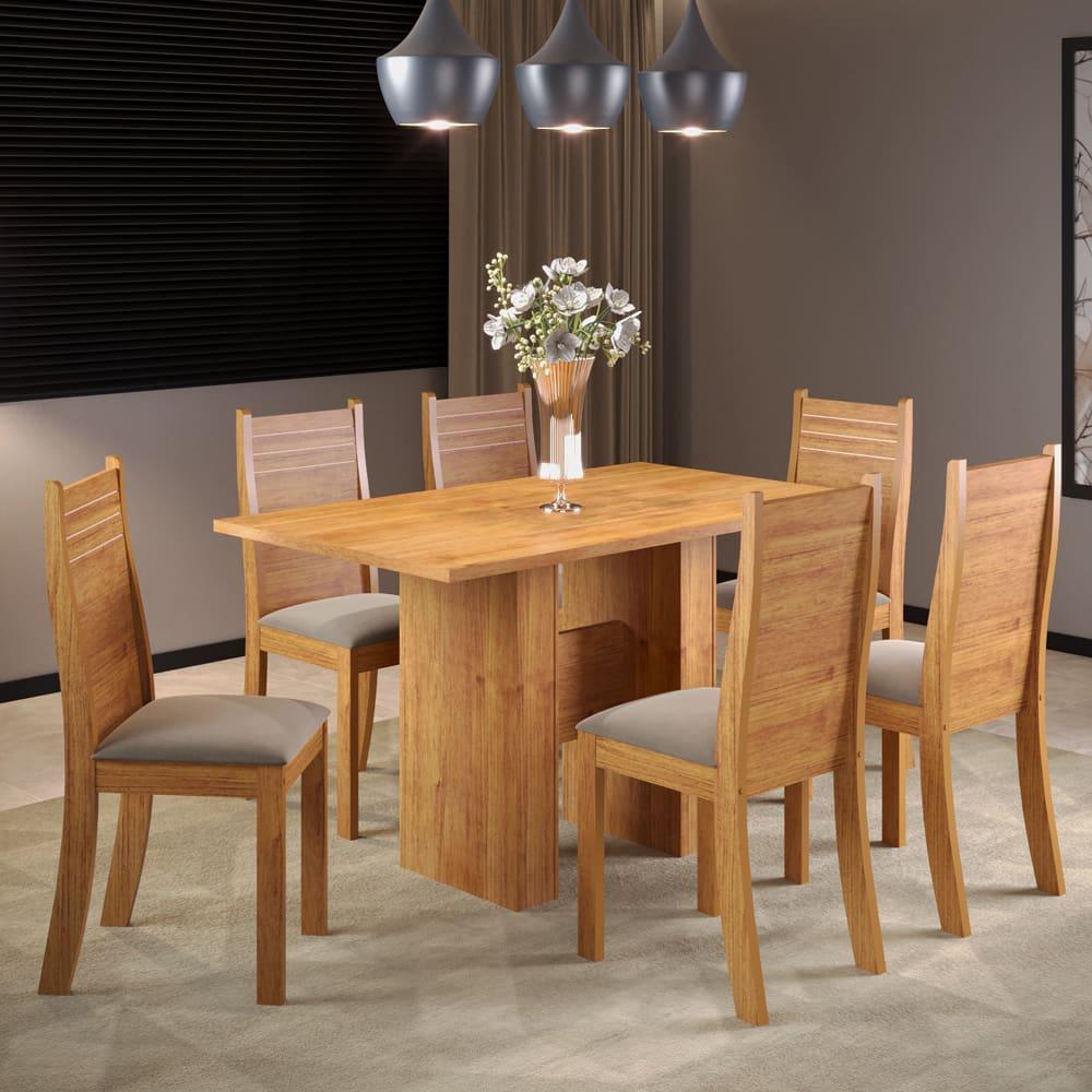 Mesa de Jantar Retangular Viero Carmen com 6 Cadeiras Estofadas e Revestidas em Veludo - 1