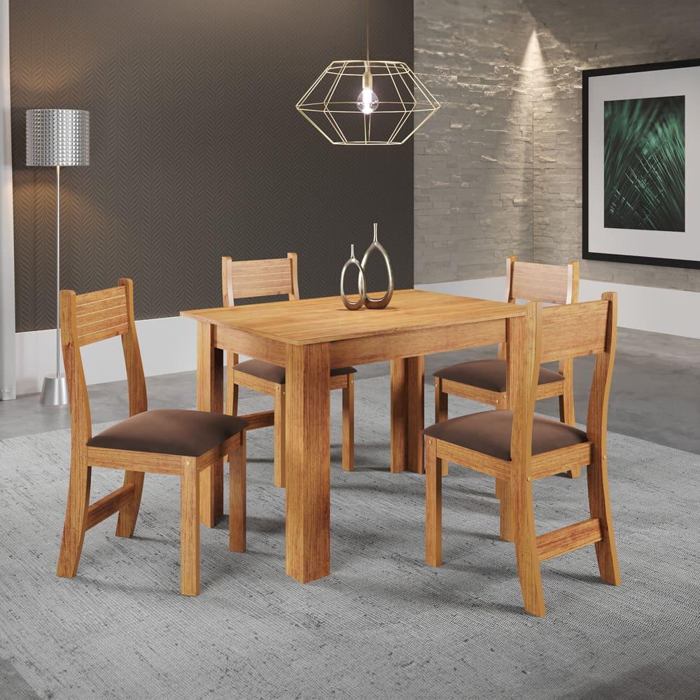 Mesa de Jantar Retangular Viero Tulipa com 4 Cadeiras Estofadas e Revestidas em Veludo - 1