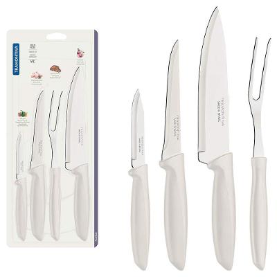 Conjunto de Facas Tramontina Plenus em Aço Inox e Polipropileno - Off-White - 4 Peças