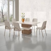 Mesa de Jantar Retangular Aço Nobre Aurora com Tampo de Vidro e 6 Cadeiras Estofadas - Champagne e Off White - 1
