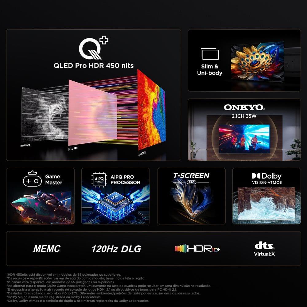 Smart TV 55" QLED 4K TCL 55C655 com Processador AIPQ, Google TV, HDR10+, Wi-Fi Dual Band, Bluetooth Integrado, Google Assistente, Dolby Vision e Atmos - 6