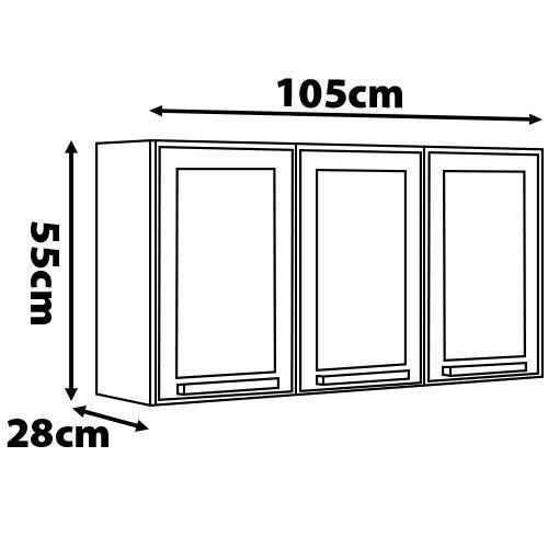 Armário Aéreo Triplo Itatiaia Florença com 3 Portas e 2 Prateleiras - 105cm de largura - 4