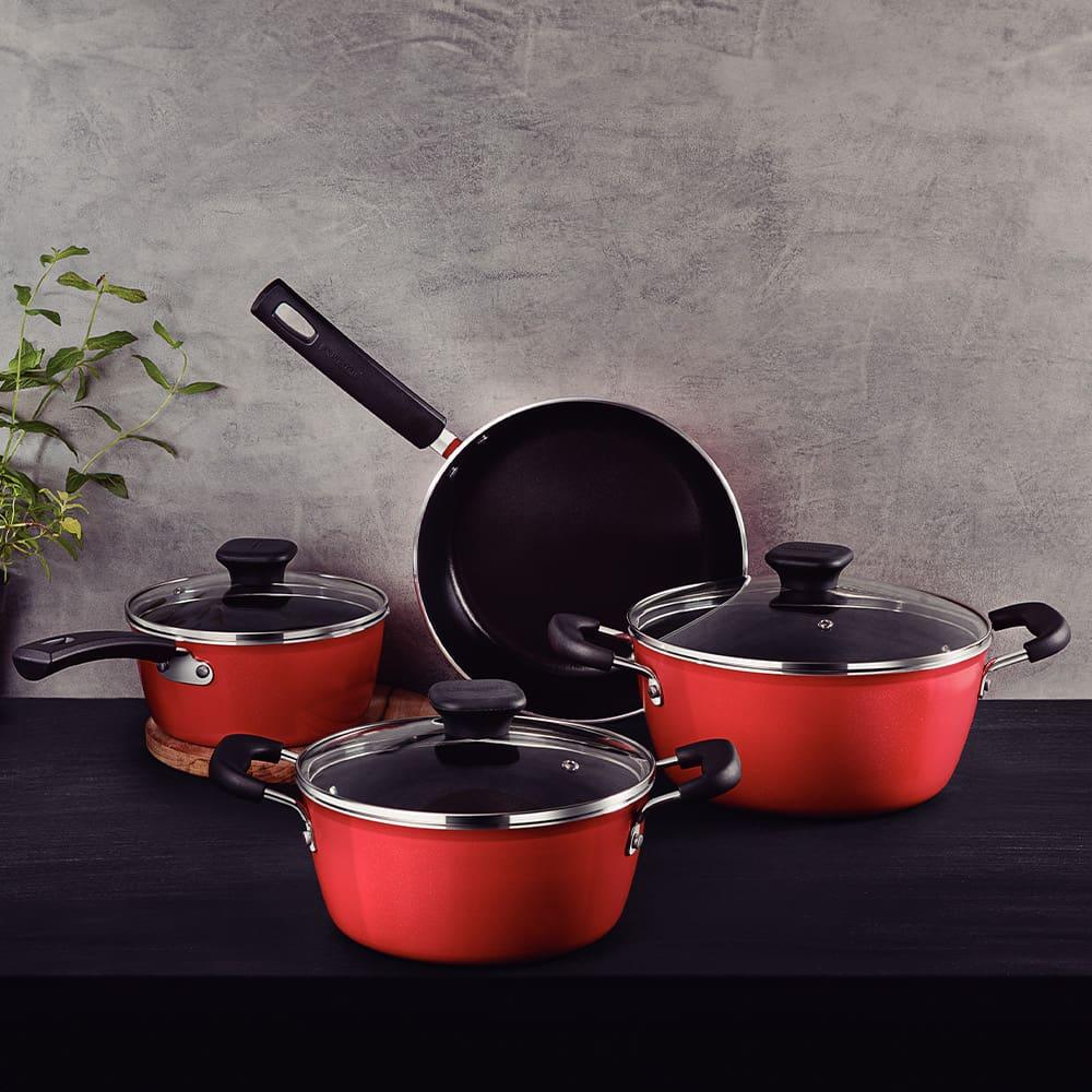 Conjunto de Panelas 4 Peças Tramontina Sicília em Alumínio com Revestimento Interno Antiaderente Cerâmico e Externo Poliéster - Vermelho - 2