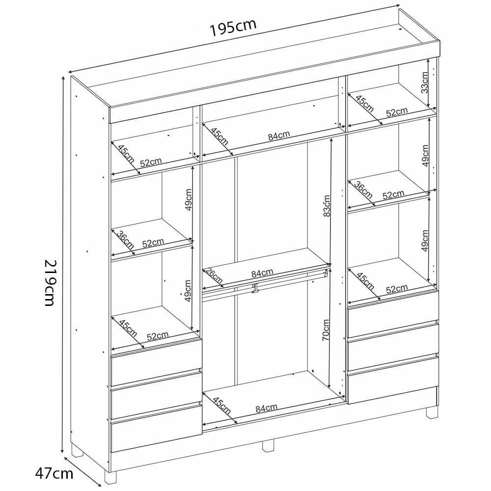 Guarda-Roupa Demóbile Mônaco com 4 Portas, 6 Gavetas e Espelho - 195cm de largura - 6