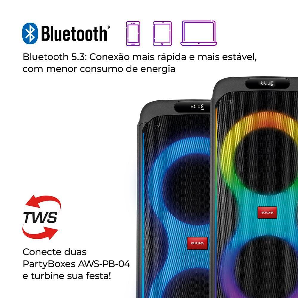 Caixa de Som Partybox AIWA PB-04 BT com Bluetooth, Entrada USB e Iluminação RGB - 260W - 8