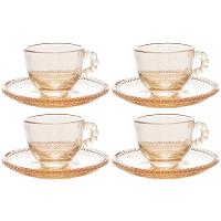 Conjunto com 4 Xícaras e Pires para Café Wolff Pearl em Cristal Âmbar - 80 ml - 1