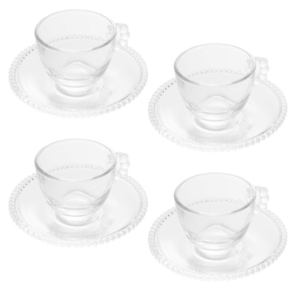 Conjunto com 4 Xícaras e Pires para Café Wolff Pearl em Cristal - 80 ml - 1