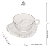 Conjunto com 4 Xícaras e Pires para Chá Wolff Pearl Coração em Cristal - 180 ml - 6