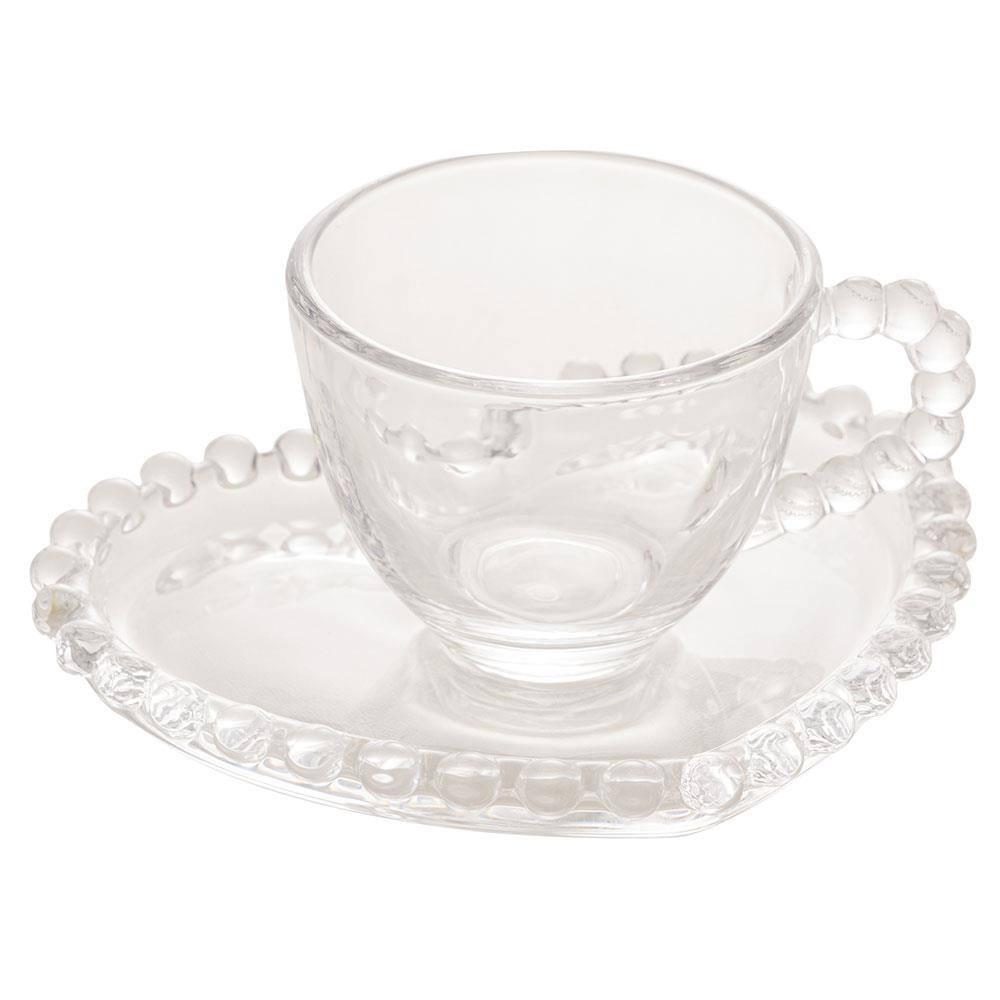 Conjunto com 4 Xícaras e Pires para Café Wolff Pearl Coração em Cristal - 85 ml - 2