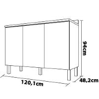 Balcão Triplo Bartira Topázio UP com 3 Portas e 1 Prateleira - 120,1cm de largura - Damasco/Grafite - 3