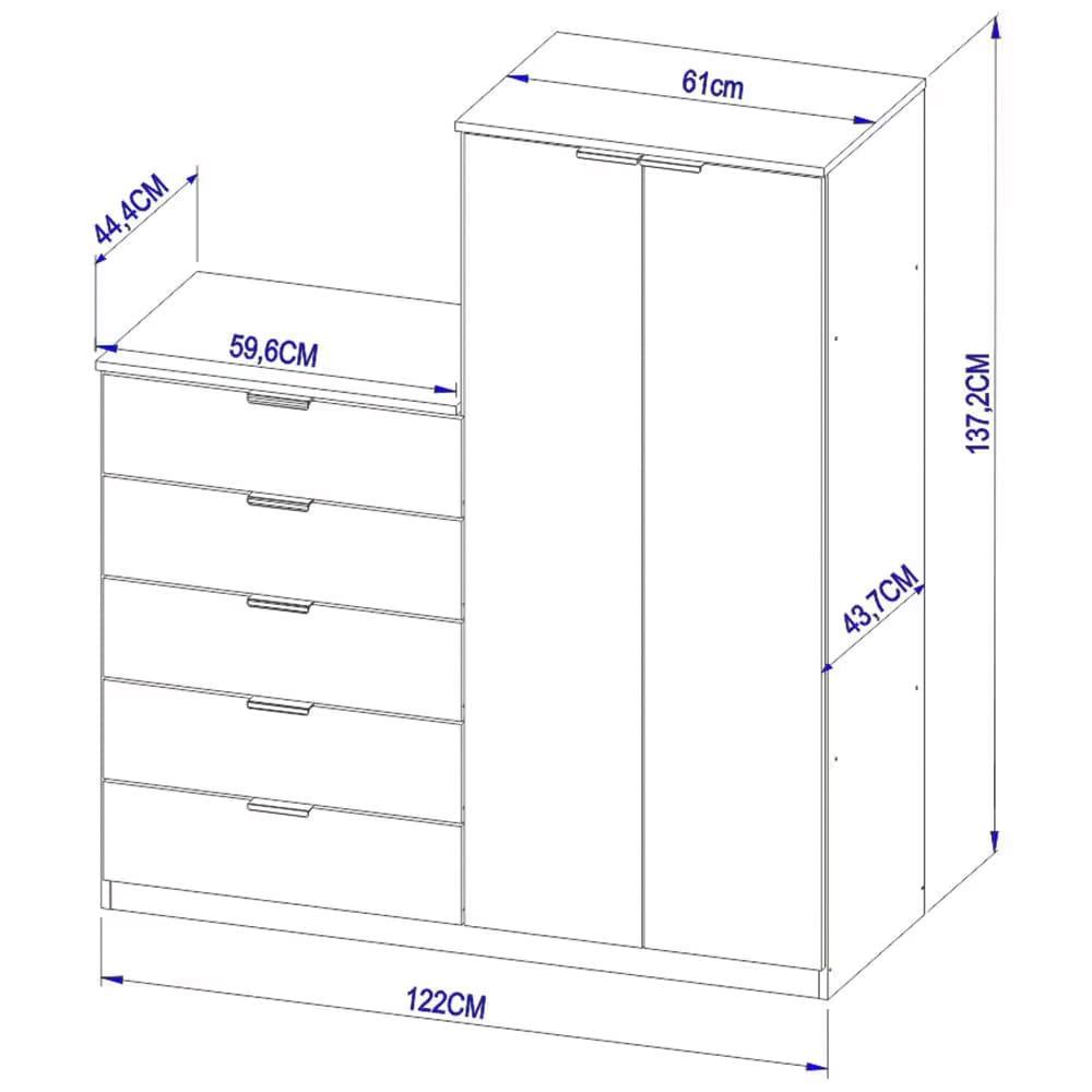 Cômoda Sapateira Bartira Roma com 2 Portas e 5 Gavetas - 122cm de largura - 4