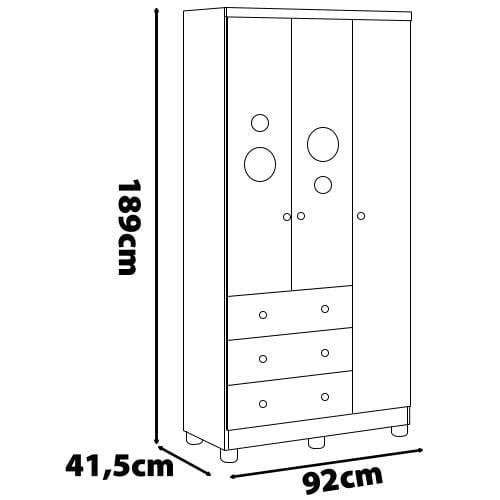 Guarda-Roupa Infantil Peroba Duda Plus com 3 Portas, 3 Gavetas e 92 cm de Largura - 6