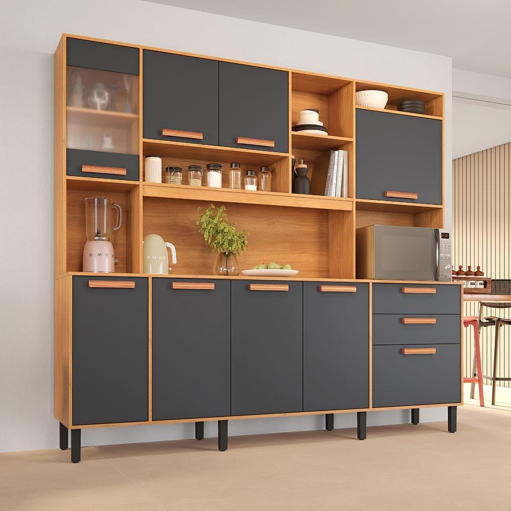 Cozinha Compacta Itatiaia Nápoles com 8 Portas, 3 Gavetas e 9 Prateleiras - 220cm de largura - 1