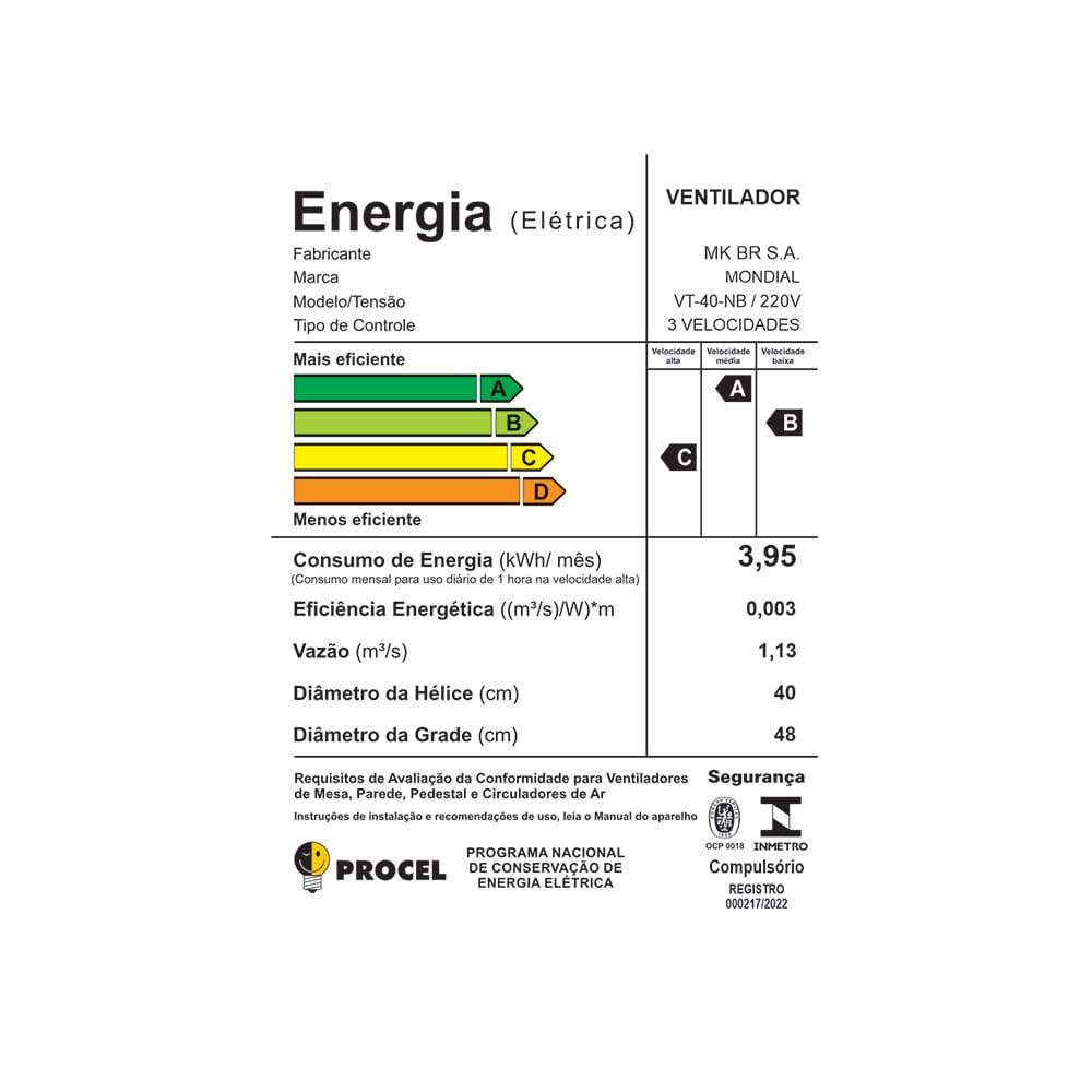 Ventilador de Mesa Mondial Turbo NVT408PB 40cm 8 Pás 3 Velocidades Preto/Prata - 7