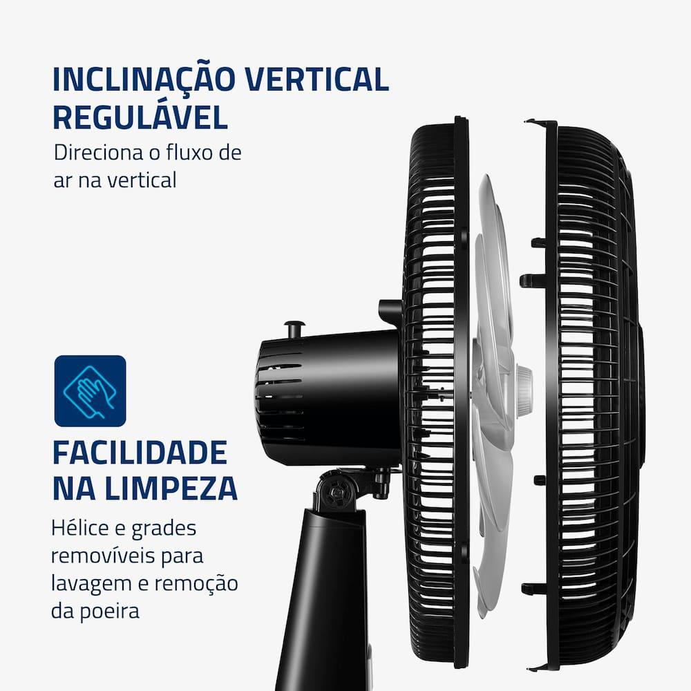 Ventilador de Mesa Mondial Turbo NVT408PB 40cm 8 Pás 3 Velocidades Preto/Prata - 10