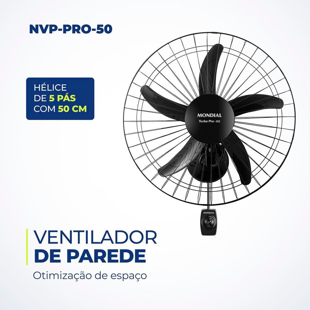 Ventilador de Parede 50cm Mondial Turbo Pro NVP com 5 Pás, 3 Velocidades - Preto - 2