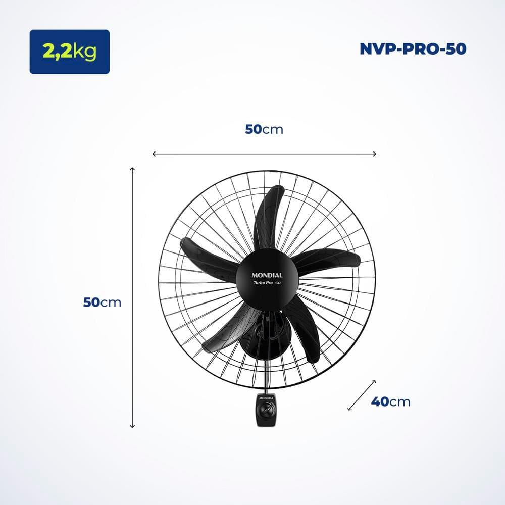 Ventilador de Parede 50cm Mondial Turbo Pro NVP com 5 Pás, 3 Velocidades - Preto - 8