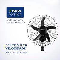 Ventilador de Parede 50cm Mondial Turbo Pro NVP com 5 Pás, 3 Velocidades - Preto - 3