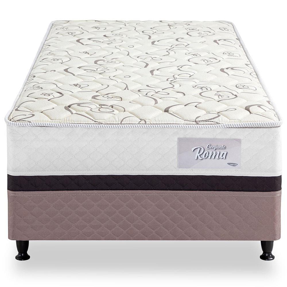 Cama Box Conjugada Solteiro Herval Roma Ortopédico com Pillow Top e Tecido Poliéster 53x88x188 cm - Marrom/Bege/Branco - 2