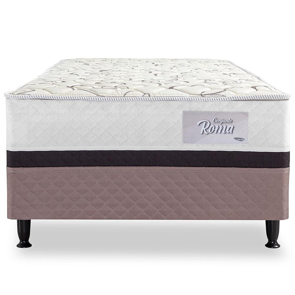 Cama Box Conjugada Solteiro Herval Roma Ortopédico com Pillow Top e Tecido Poliéster 53x88x188 cm - Marrom/Bege/Branco - 4