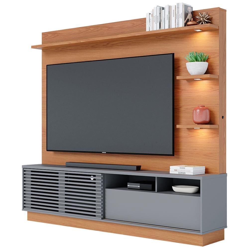 Estante Home Colibri Campeche com Porta Deslizante, Spots de Led, 200 cm de Largura, Ideal para TV de Até 70” - 6