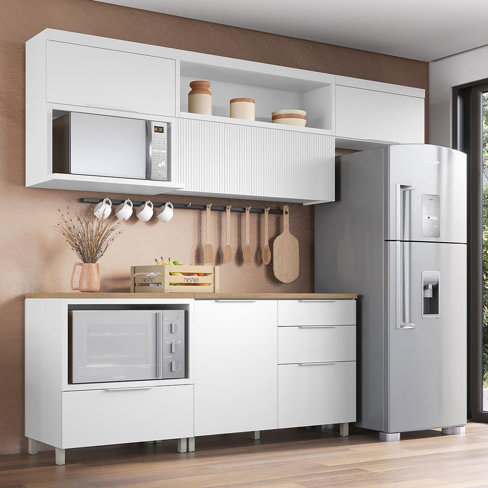 Cozinha Compacta Nesher Marquesa com 4 Portas, 4 Gavetas e 4 Prateleiras – 280cm de Largura - 1
