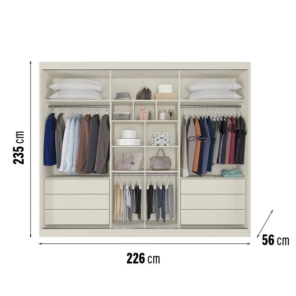 Guarda-Roupa Europa Grécia com espelho, 3 portas de correr, 6 gavetas e 12 prateleiras – 226 cm de largura - 4