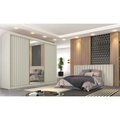 Guarda-Roupa Europa Grécia com espelho, 3 portas de correr, 6 gavetas e 12 prateleiras – 226 cm de largura