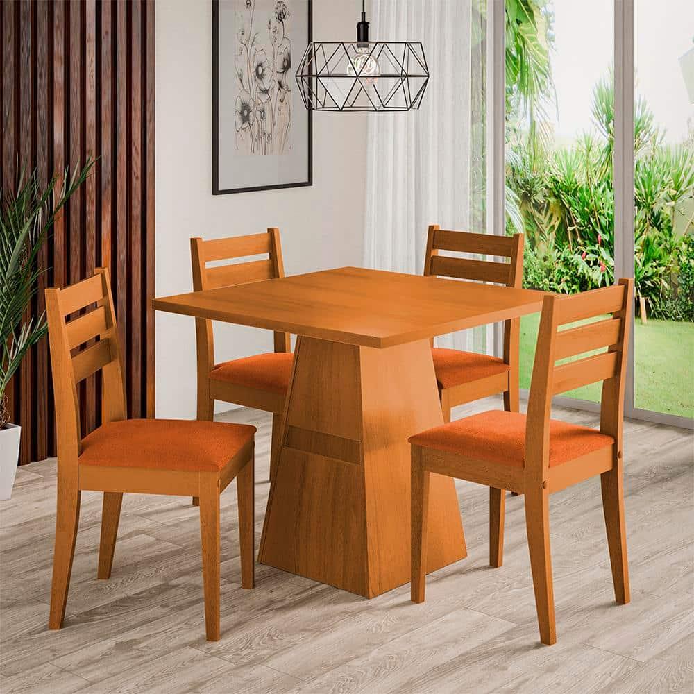 Mesa de Jantar Quadrada Dobuê Dakar com 4 Cadeiras Estofadas Revestidas em Suede - 1