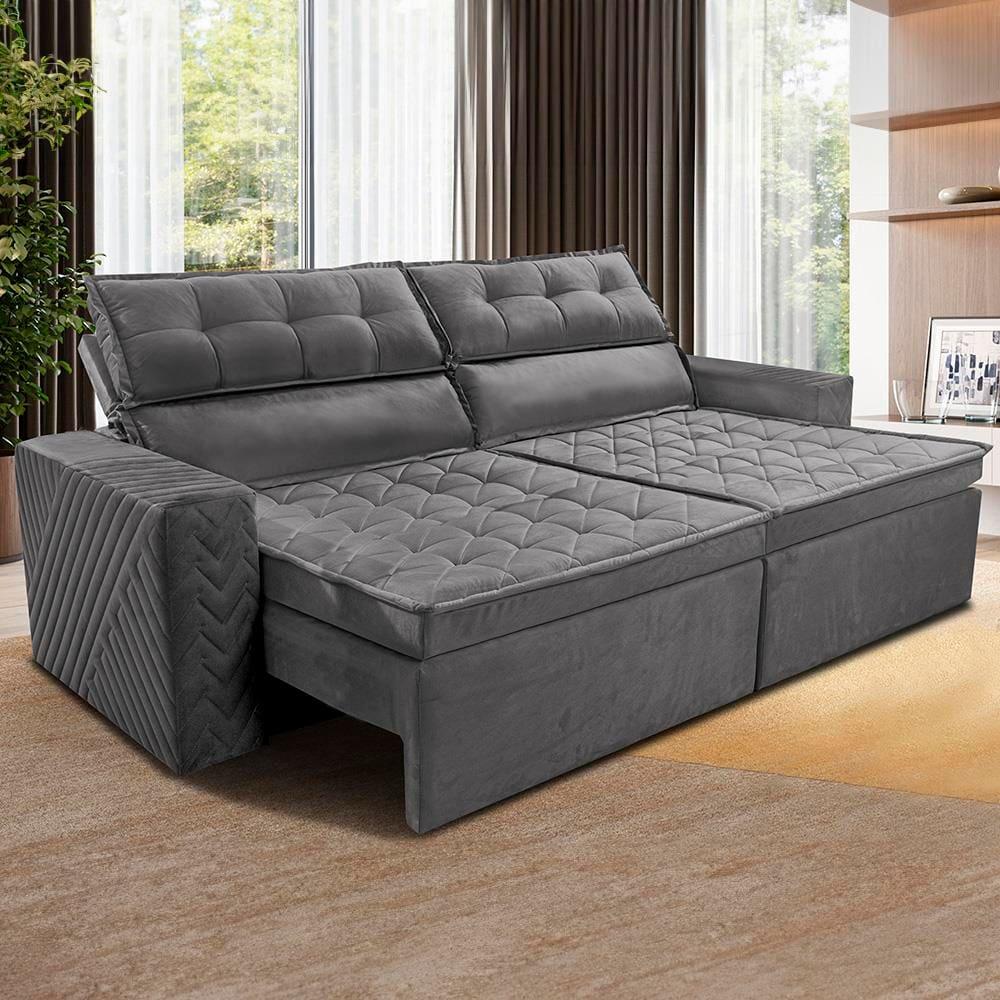 Sofá 4 Lugares Cama inBox Belém Retrátil e Reclinável Revestido em Suede Velusoft - 230cm de largura - 1