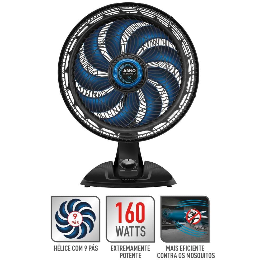 Ventilador de Mesa Arno XTREEM VE95 40cm com 9 pás e 3 velocidades e 160W - Preto / Azul - 5