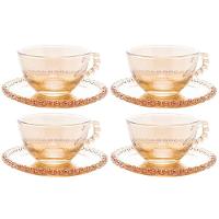 Conjunto com 4 Xícaras e Pires para Chá Wolff Pearl em Cristal Âmbar - 180 ml - 1