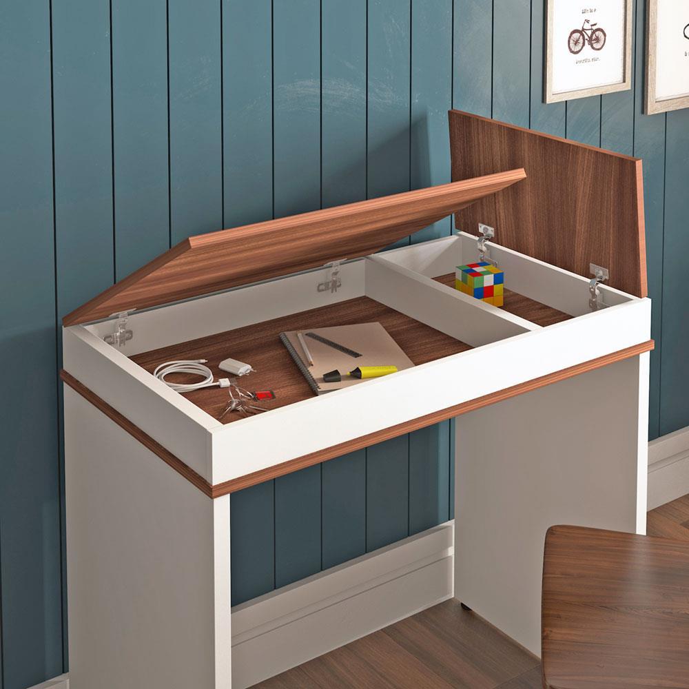 Escrivaninha Artany Mind com Tampo Duplo Basculante - Ipê/Branco - 2