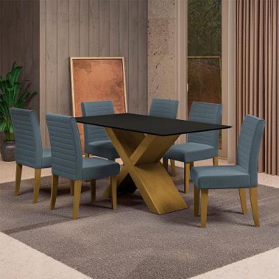 Mesa de Jantar Retangular Dobuê Creta Light 160x90cm com 6 Cadeiras Estofadas Revestidas em Tecido Veloplus