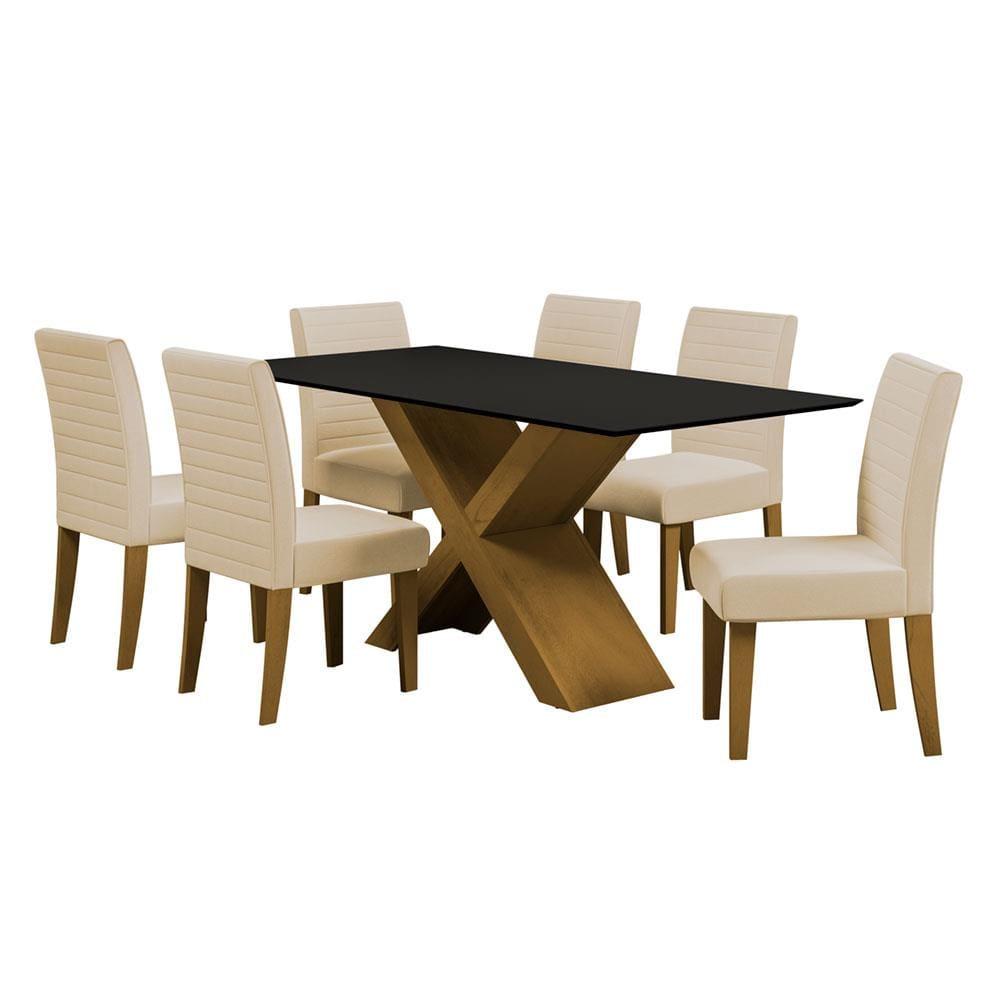 Mesa de Jantar Retangular Dobuê Creta Light 180x90cm com 6 Cadeiras Estofadas Revestidas em Tecido Veloplus - 2