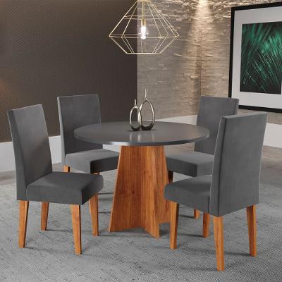 Mesa de Jantar Redonda Viero Criative com 4 Cadeiras Vênus Estofadas e Revestidas