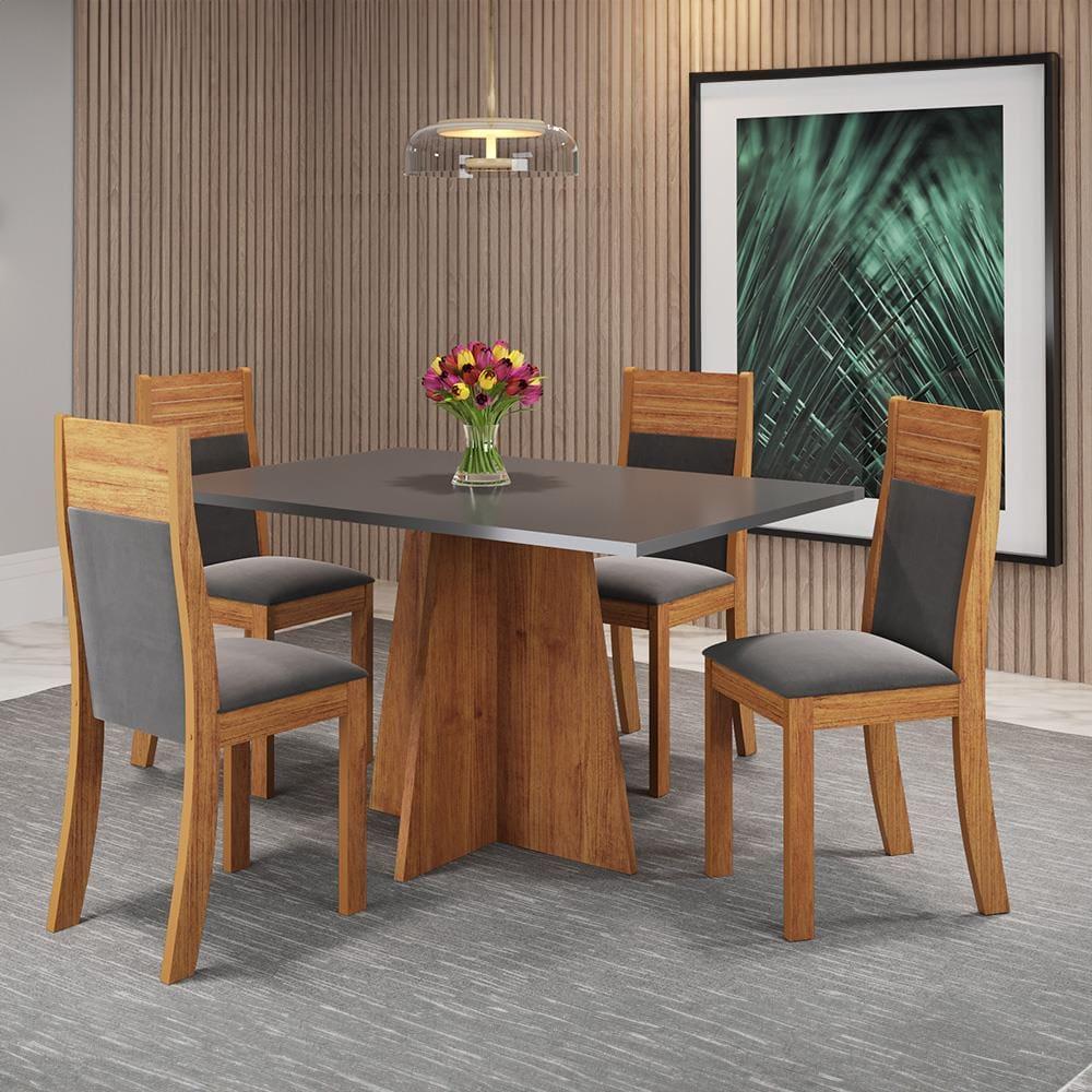 Mesa de Jantar Retangular Viero Vivere com 4 Cadeiras Roma Estofadas e Revestidas - 1