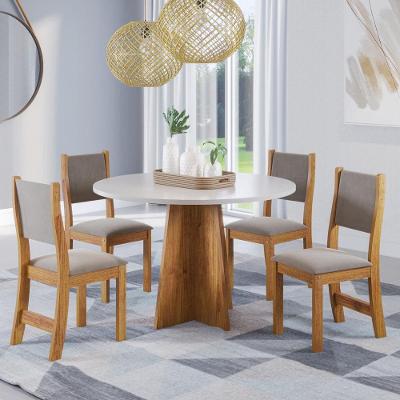 Mesa de Jantar Redonda Viero Província com 4 Cadeiras Estofadas