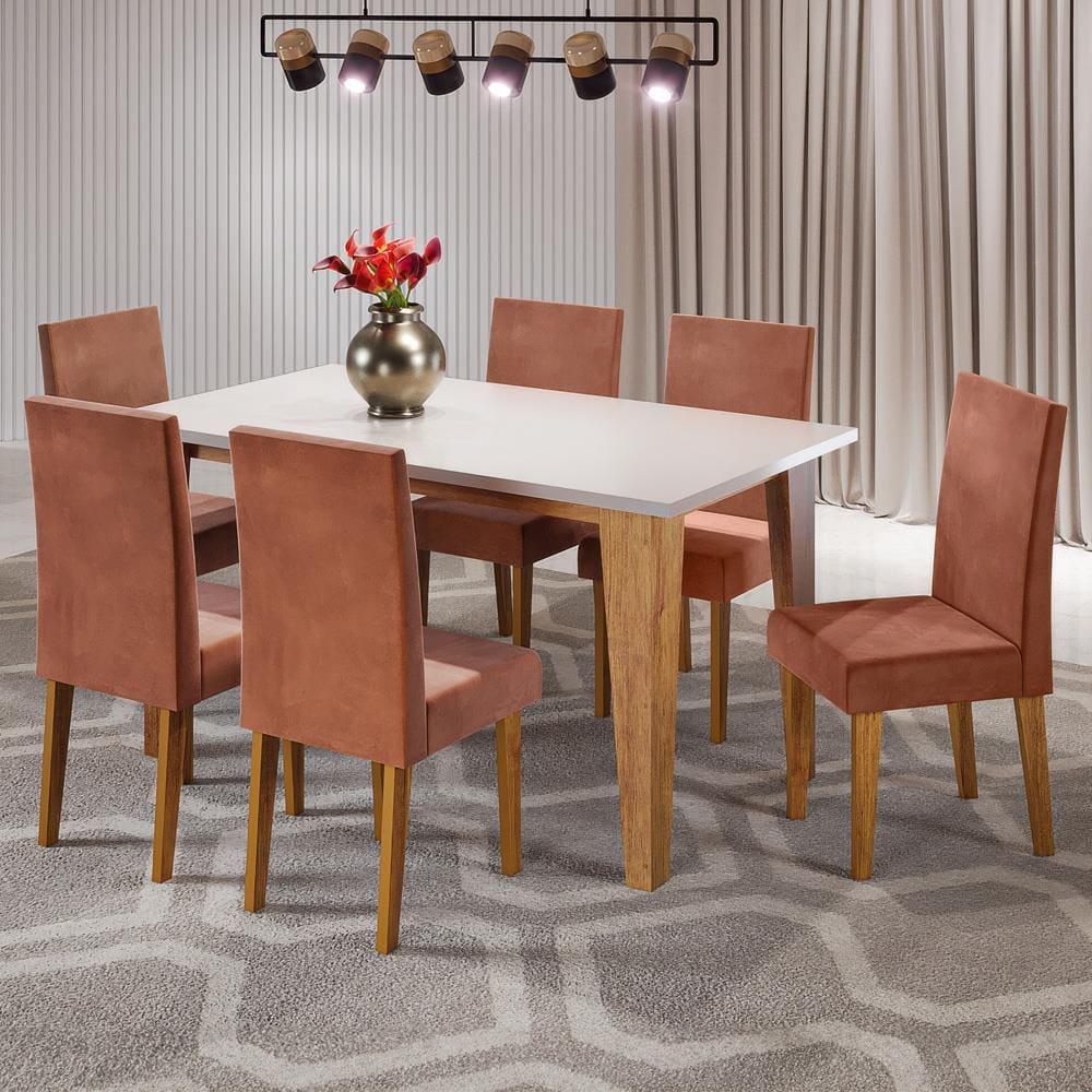 Mesa de Jantar Retangular Viero Milão com 6 Cadeiras Vênus Estofadas e Revestidas - 1