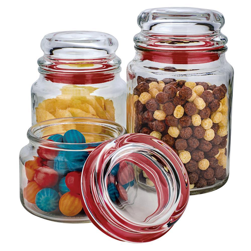 Conjunto de Potes Multiuso Euro Home Transparente/Vermelho em Vidro e PVC – 3 Peças - 2