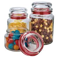 Conjunto de Potes Multiuso Euro Home Transparente/Vermelho em Vidro e PVC – 3 Peças - 2