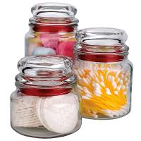 Conjunto de Potes Multiuso Euro Home Transparente/Vermelho em Vidro e PVC – 3 Peças - 3